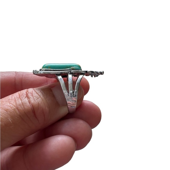 Silver and Turquoise Native American Style Feather Ring - Picture 5 of 5